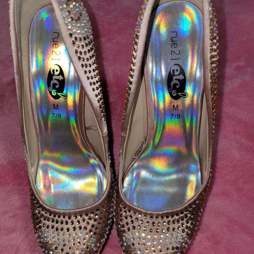 Tan & Rhinestone Stilettos - Picture 3 of 6